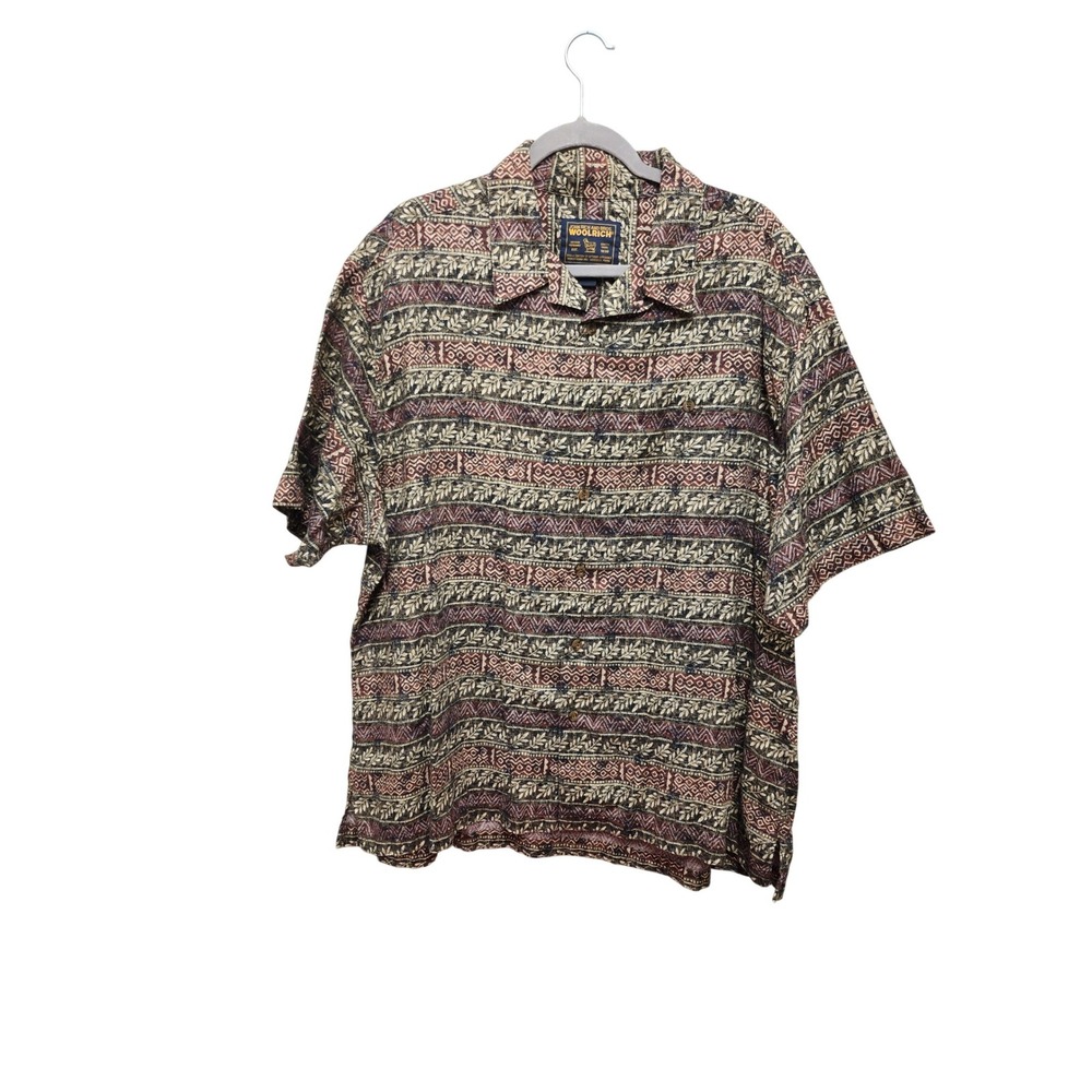 Woolrich John Rich & Bros Mens Short Sleeve Tribal Geometric Button Down Shirt